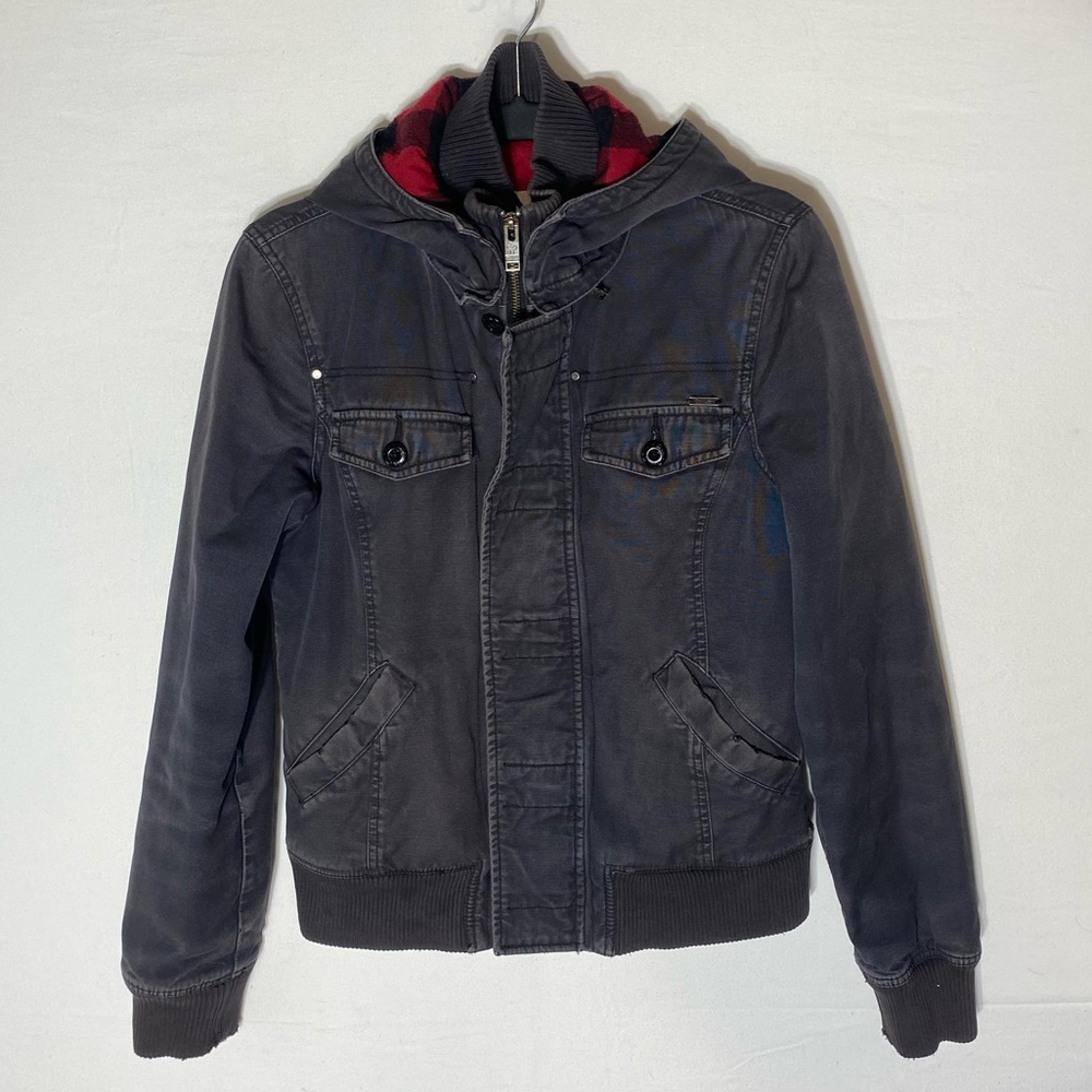 Vintage Y2K TNA Maverick Red Plaid Lined Hooded Bomber Bella Swan Eclipse M